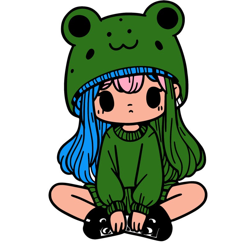 a girl wearing a frog hat and some frog socks