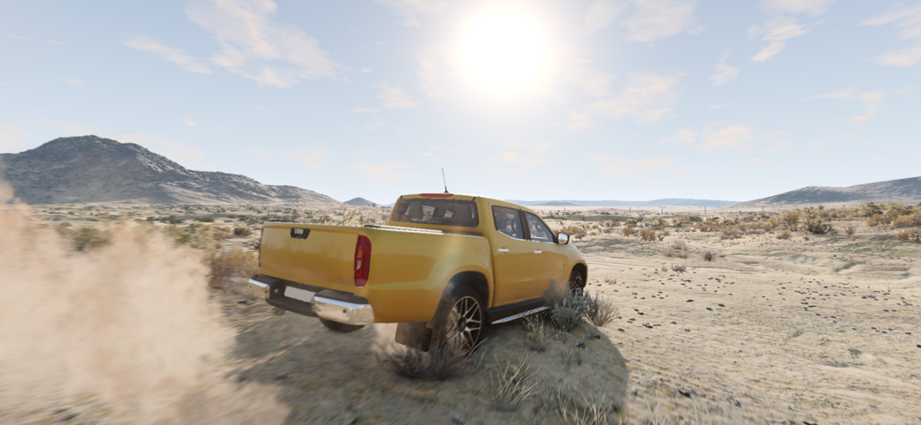 OffRoad SUV Car Simulator 2026 - A yellow pickup truck driving through a dusty desert landscape