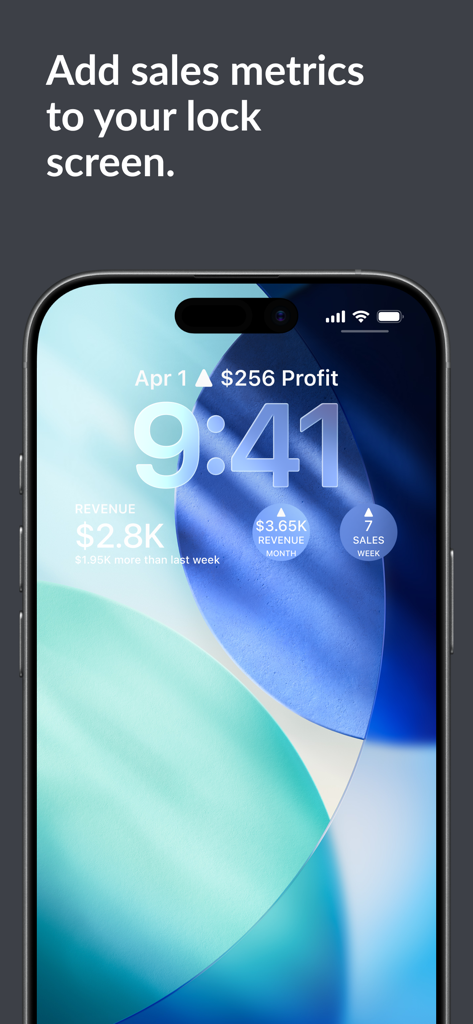 Lightspeed Reporter (X) - Pantalla de bloqueo del iPhone que muestra métricas de ventas minoristas en tiempo real y datos de ganancias utilizando los widgets de Lightspeed Reporter