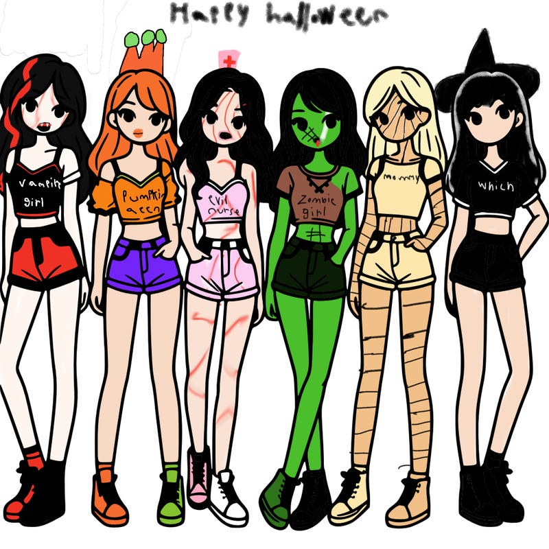 a group of girls wearing crop tops and shorts