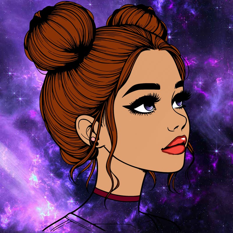 realistic girl with buns on the top of her head