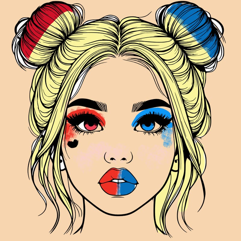 realistic girl with two buns on her hair and lips