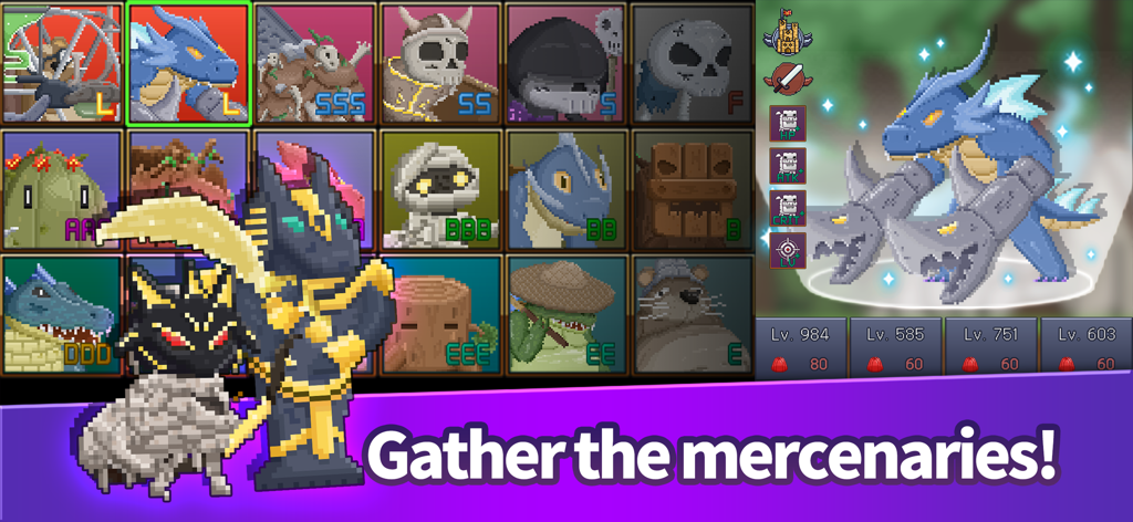 Ant Hero : Defense Idle RPG - A collection of pixel art mercenaries and heroes in Ant Hero Defense Idle RPG