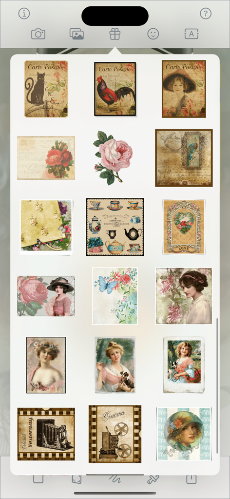 Classical Birthday - A gallery of vintage illustrations and classical stickers for creating personalized birthday greeting cards.