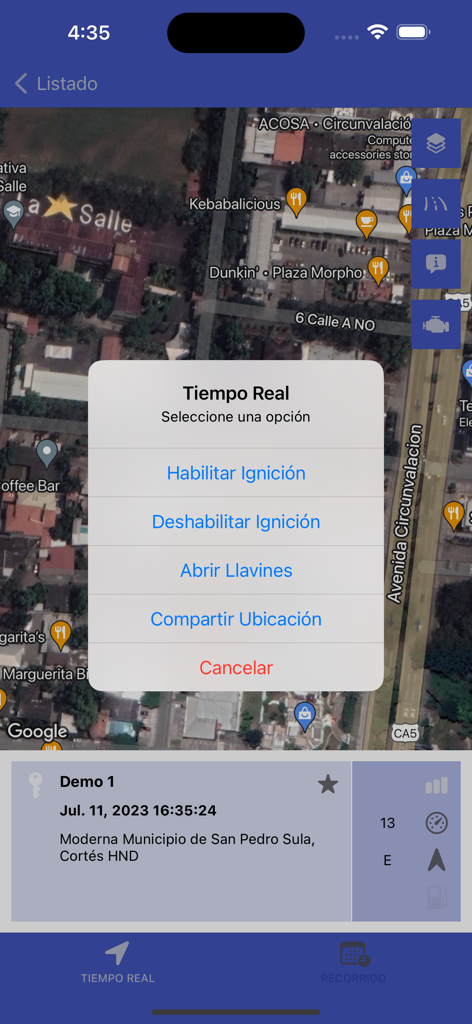 VTracker - Real-time remote vehicle control options in the VTracker navigation app