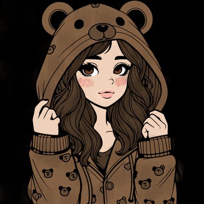 realistic girl in a animal pjs hoodie