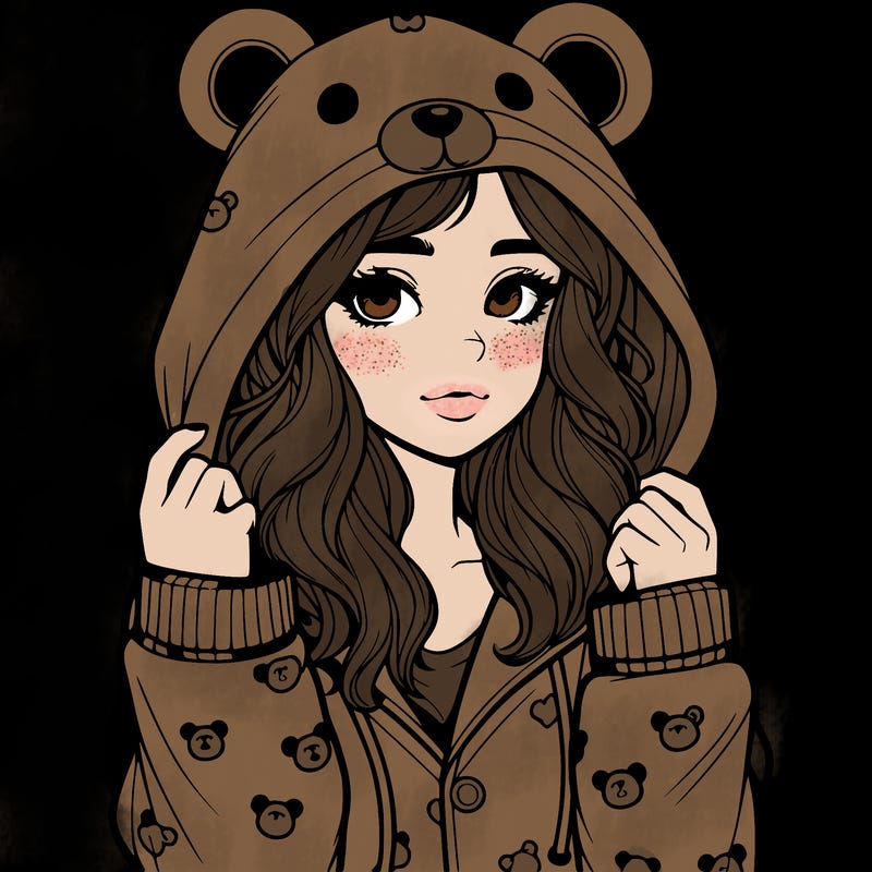 realistic girl in a animal pjs hoodie
