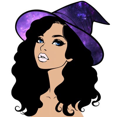 realistic witch girl with wavy hair and lips