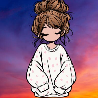 girl with baggy sweatshirt and messy bun