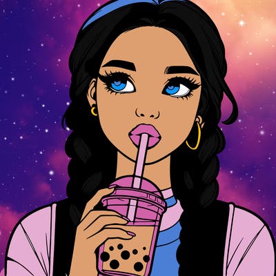 realistic girl with braided hair drinking boba