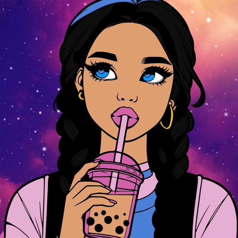 realistic girl with braided hair drinking boba