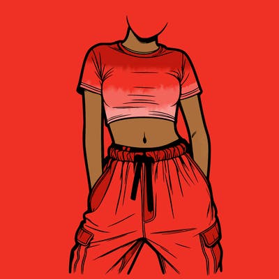 realistic girl faceless with baggy pants and crop top