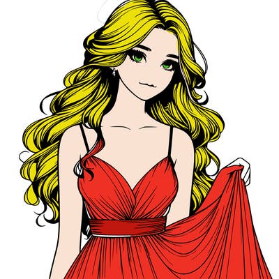 realistic girl in flowy silky prom dress