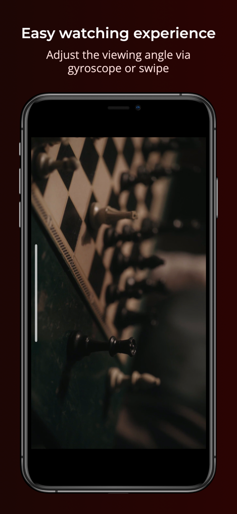 Pantalla de smartphone mostrando la interfaz de la app vrBox con la función de ajuste del ángulo de visión mediante giroscopio o deslizamiento