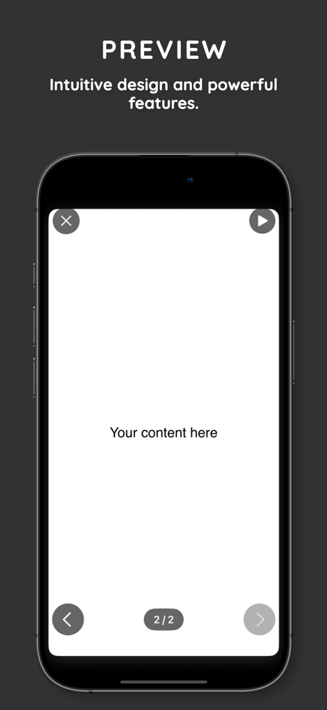 Pantalla de vista previa de la aplicación Presentation Pitch Slidedeck mostrando una interfaz de presentación móvil con elementos de diseño intuitivos.