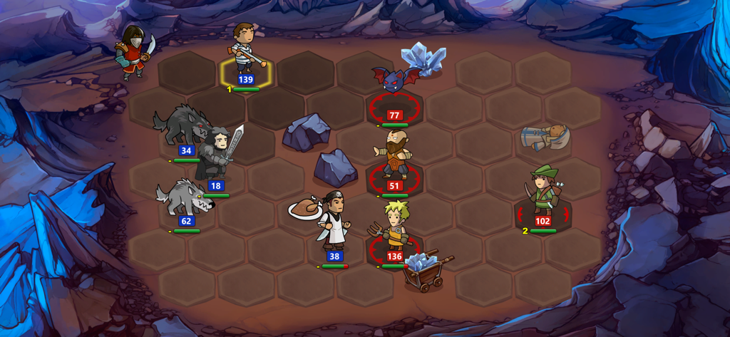 Braveland Heroes: War Strategy - Rundenbasierte taktische Schlacht auf einem Hex-Gitter in Braveland Heroes.
