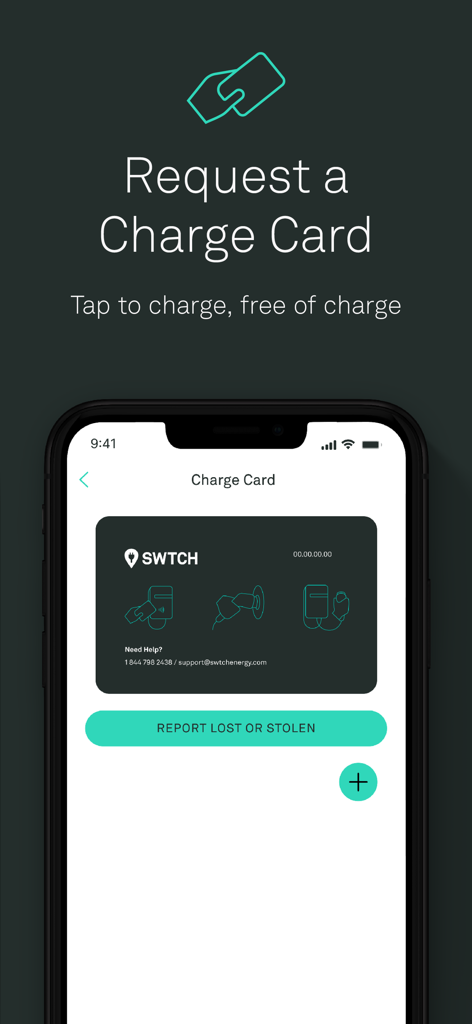 SWTCH - A mobile screen from the SWTCH app displaying the option to request a physical EV charge card.