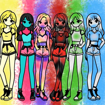 a group of girls wearing crop tops and shorts