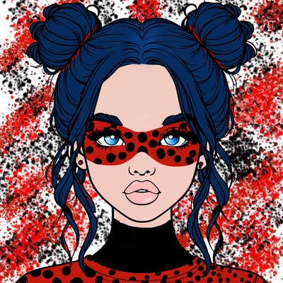 realistic girl with two buns in hair and lips