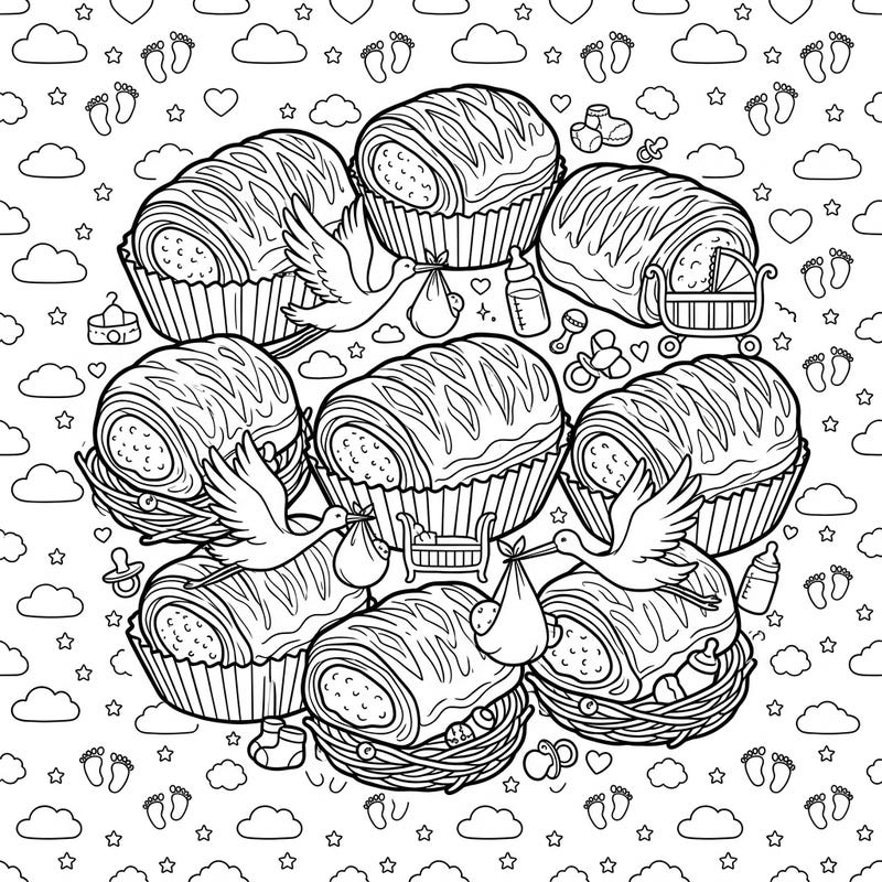 Get ready to celebrate a new arrival with this delightful coloring page featuring whimsical sausage rolls adorned with charming baby shower elements. It’s a uniquely sweet way to express your creativity and share in the joy of welcoming a new baby.