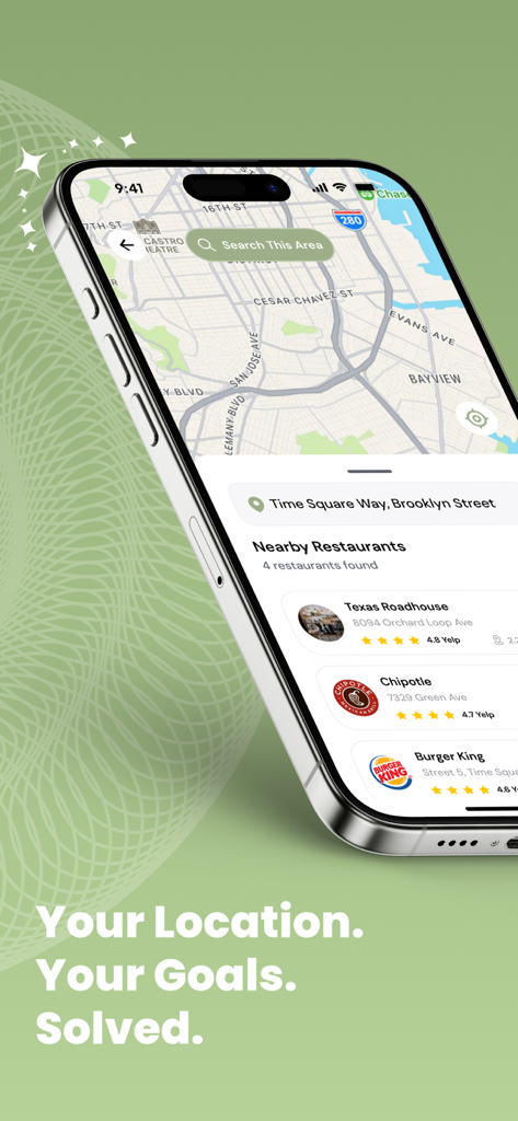 Menu Order AI: Find GLP1 Meals - Menu Order AI app interface showing a map of nearby restaurants for health conscious dining
