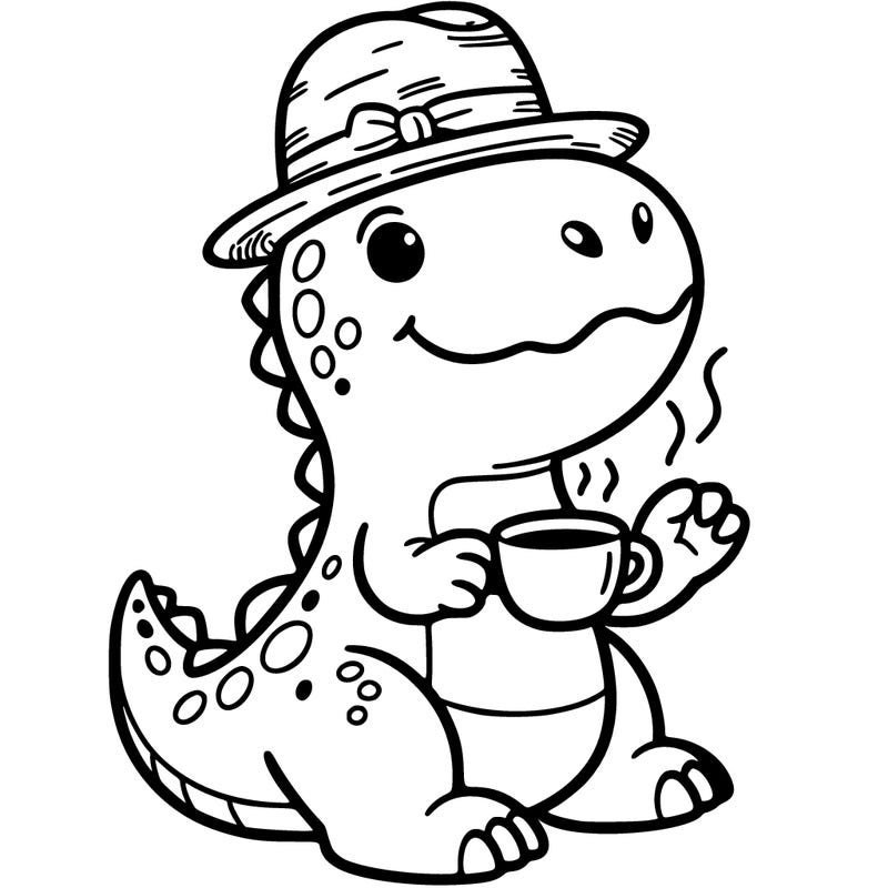 dinosaur with a cup hearing a hat