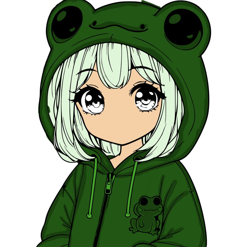 cute realistic girl in a froggy hoodie