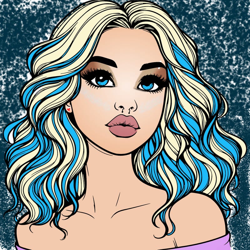 realistic girl with wavy hair and lips