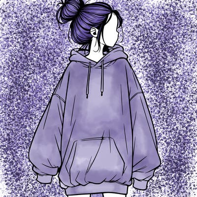realistic girl with a oversized sweatshirt on and a bun