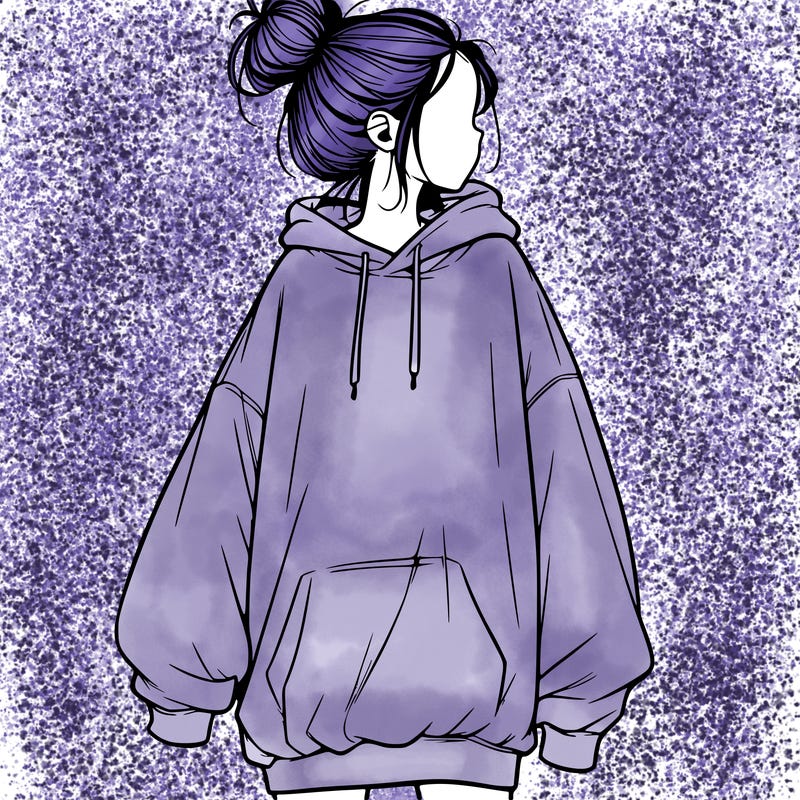 realistic girl with a oversized sweatshirt on and a bun