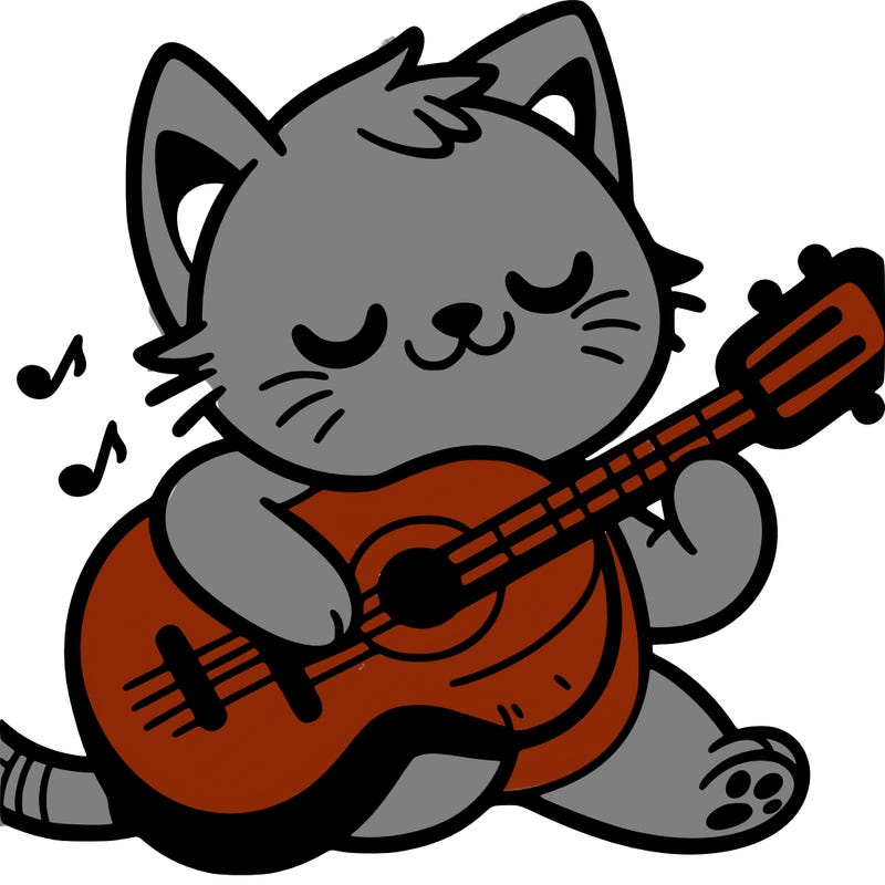 cat cartoon on a guitar