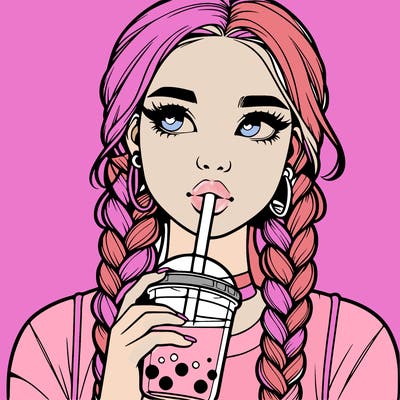 realistic girl with braided hair drinking boba