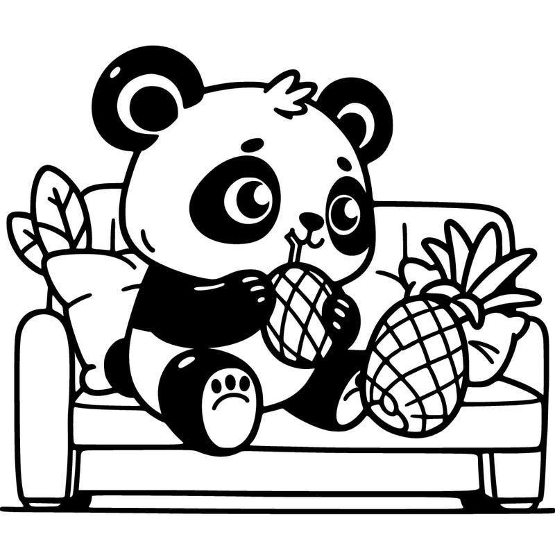 panda eating pineapple on the coucch