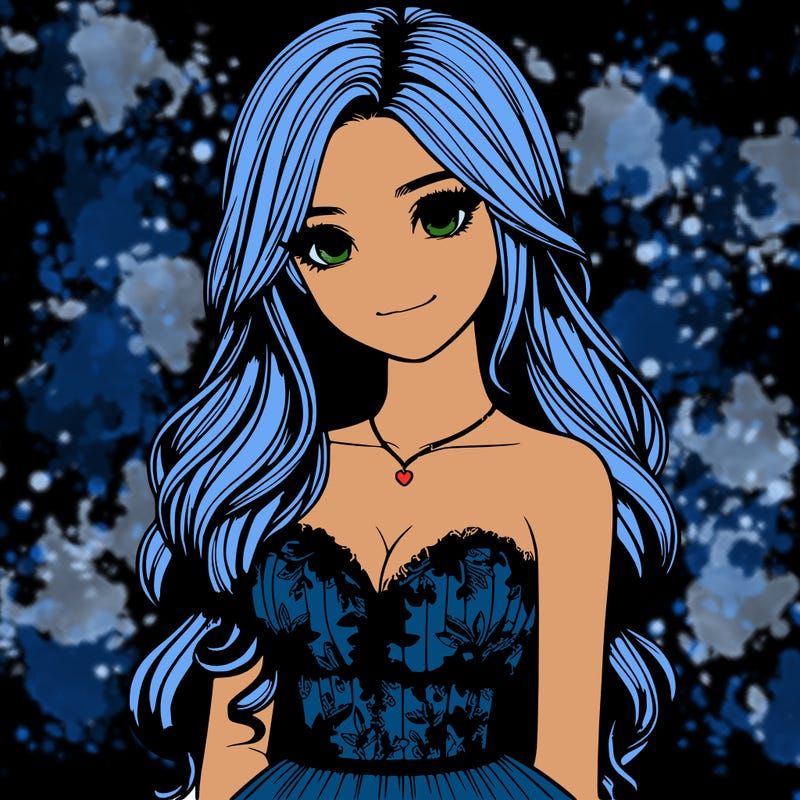 realistic girl with long hair and pretty prom dress