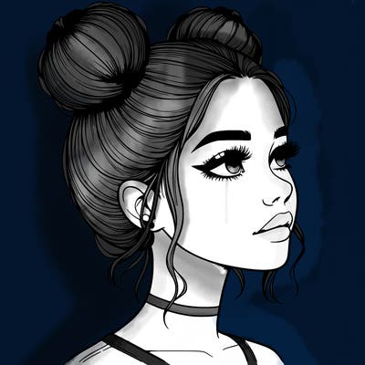 realistic girl with buns on the top of her head