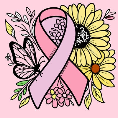 cancer awareness symbol with flowers and butterflies