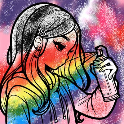 a realistic girl spray painting