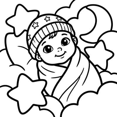 Introduce your toddler to the joy of coloring with this charming baby illustration. Its thick lines and simple shapes make it perfect for little hands to explore colors and boost fine motor skills.