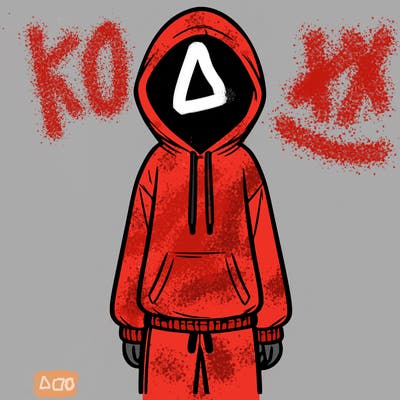 faceless girl in a tracksuit with a hood on and no hair