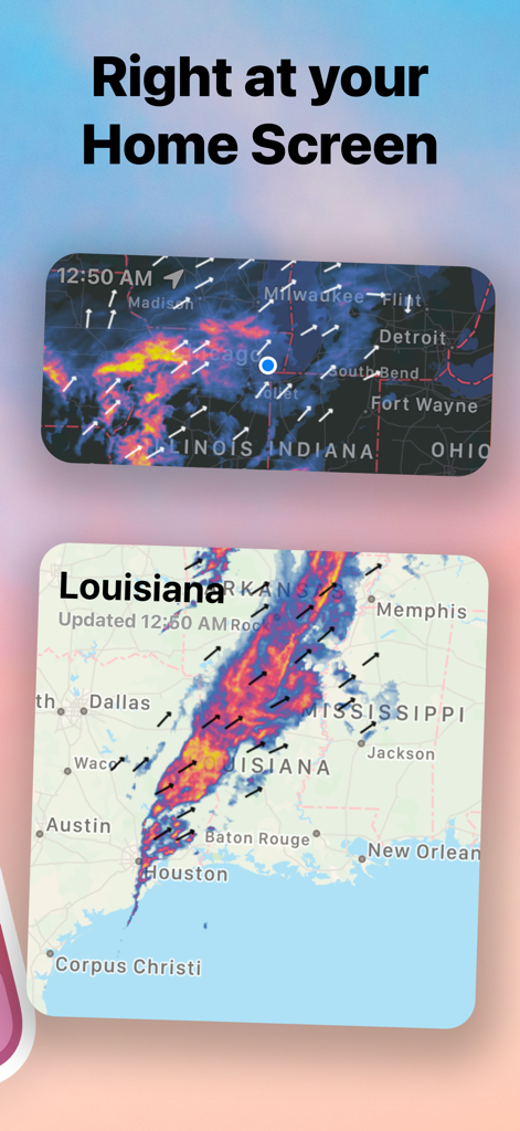 Widgets de radar meteorológico para iPhone que muestran mapas de precipitación en vivo