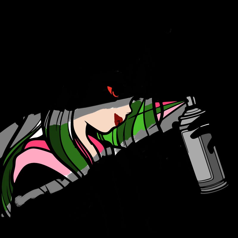 a realistic girl spray painting