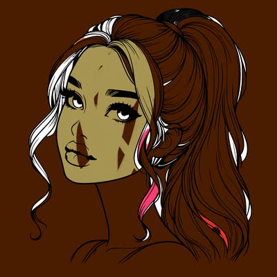 realistic girl with a ponytail on her hair and lips