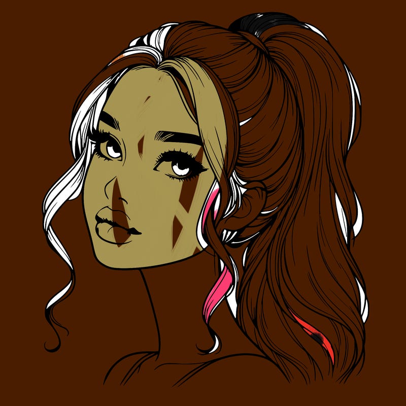 realistic girl with a ponytail on her hair and lips