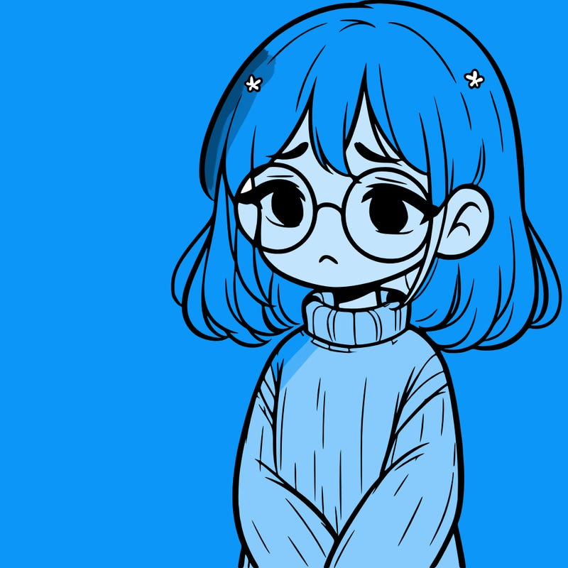 sad girl with glasses in a sweater