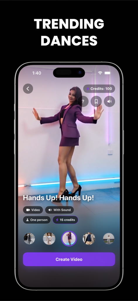 Tooner AI: Photo Editor - Tooner AI mobile app interface for creating trending dance videos with AI effects