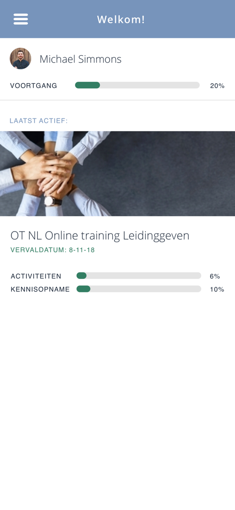 GITP mobile app dashboard showing personal progress for a leadership training course.