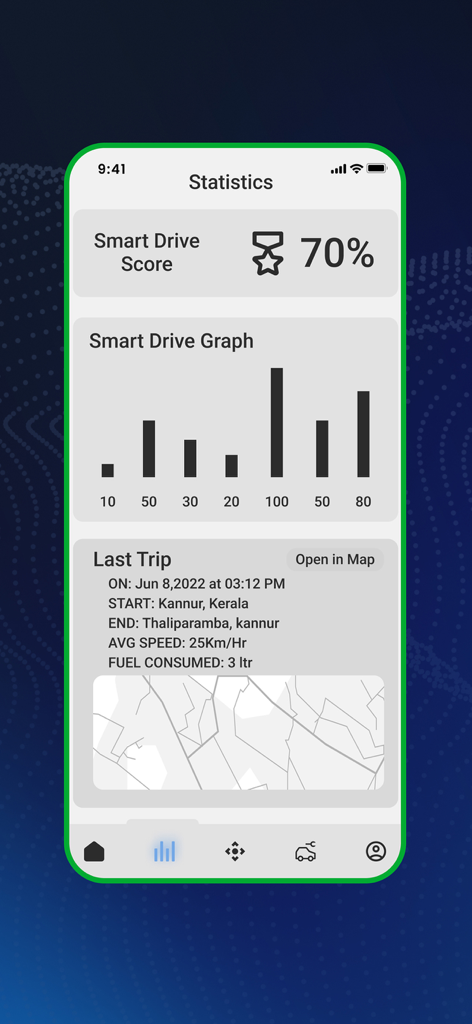 ScanMaster Lite: ELM327 OBD-2 - Dashboard showing driving score and trip data in ScanMaster Lite OBD2 app