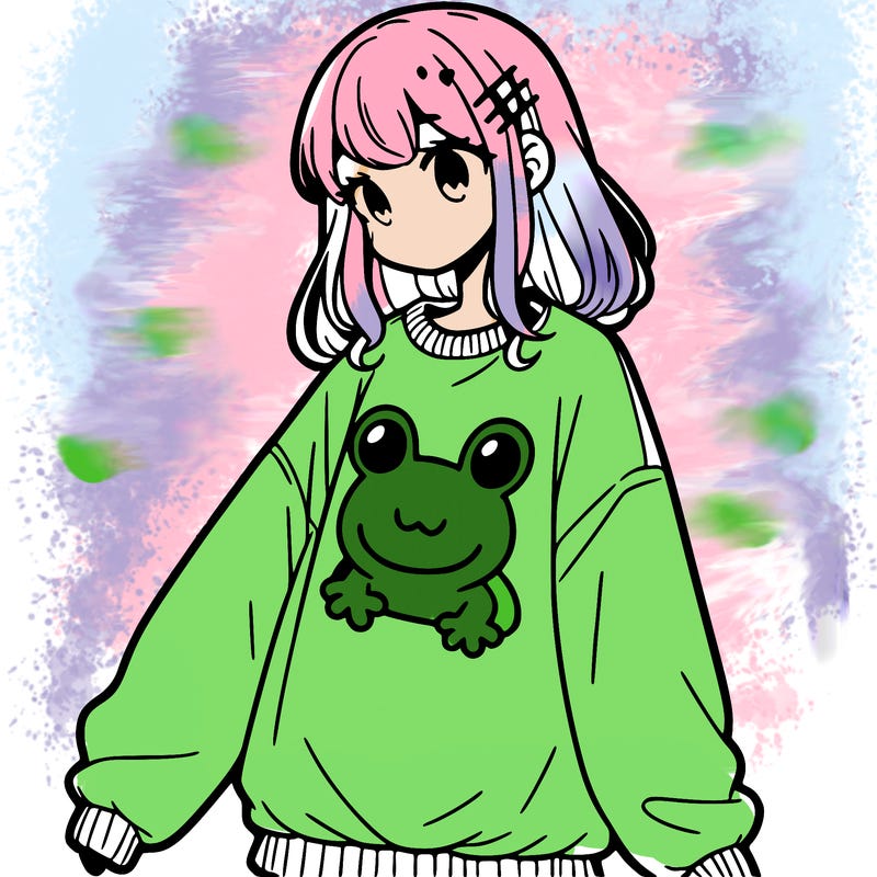 girl wearing frogging sweatshirt