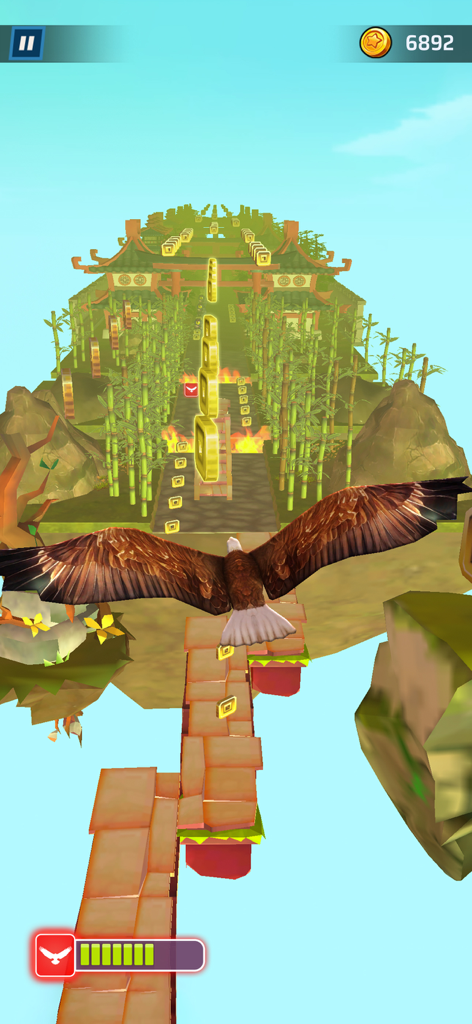 Ninja Games - Stickman Games - Águila volando sobre un camino en un bosque de bambú recolectando monedas en Ninja Games Stickman Games