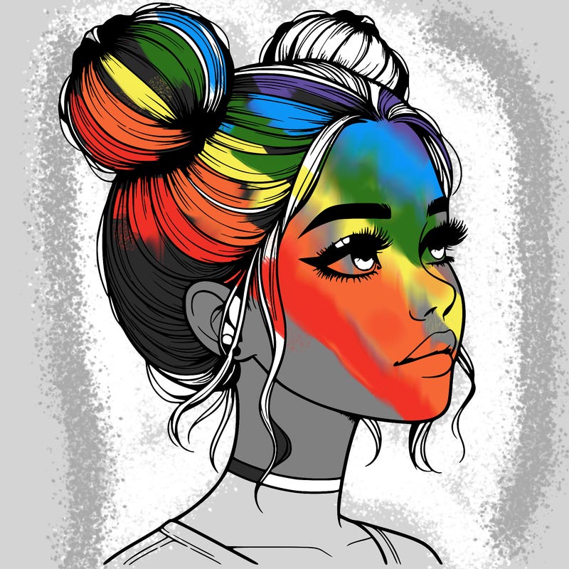 realistic girl with buns on the top of her head